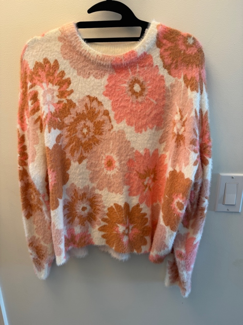 miami Floral Crewneck Sweater in Pink, Cream & Tan
